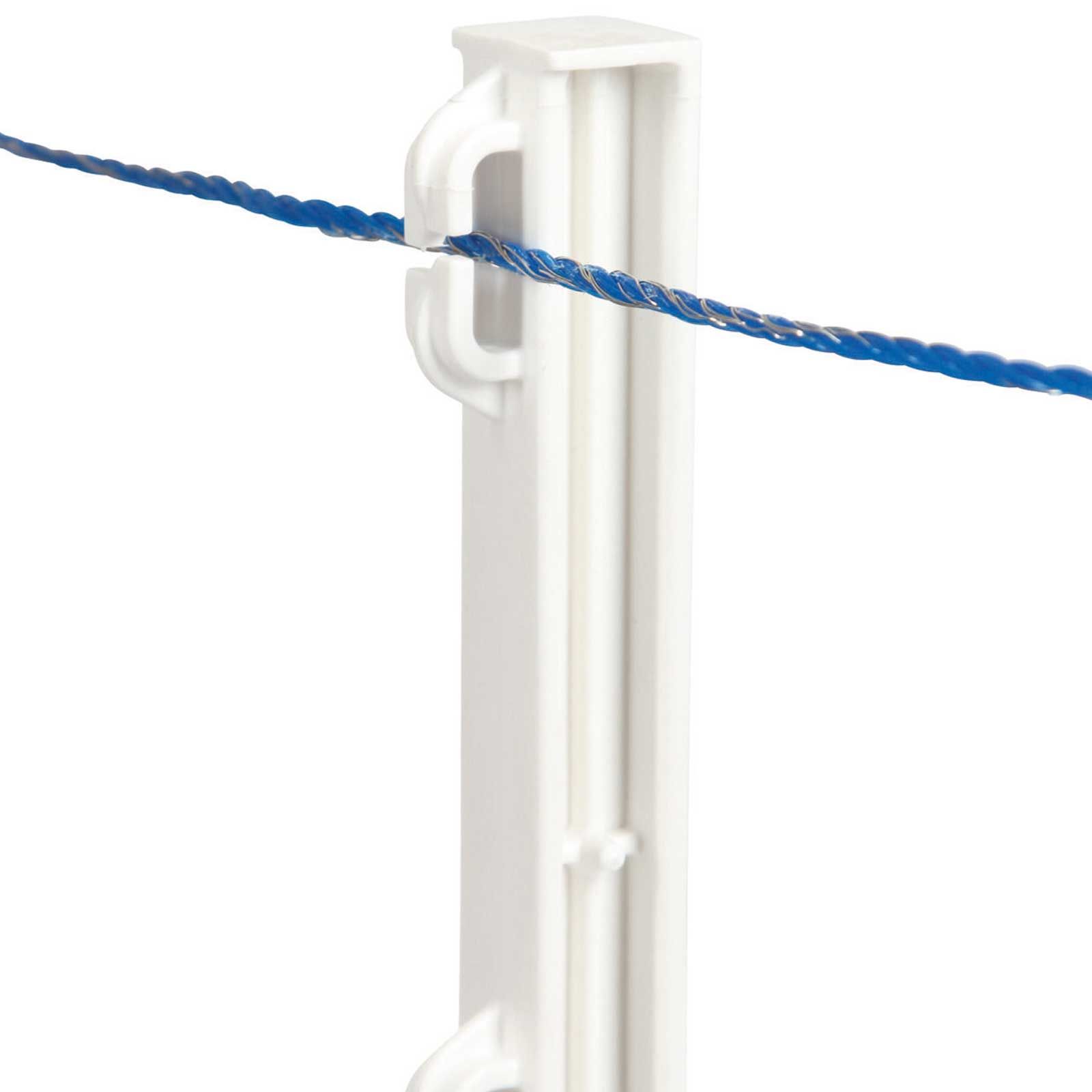 Kerbl Steigbügelpfahl Kunststoff 158 cm, weiß, 5er Pack, im Einsatz, Isolator