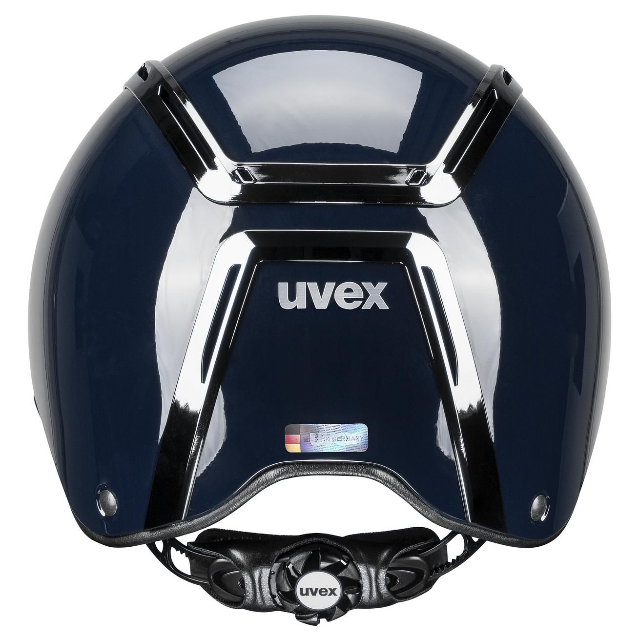 uvex Reithelm exxeed shiny chrome – Hardshell-Technologie, navyblau glänzend M-L