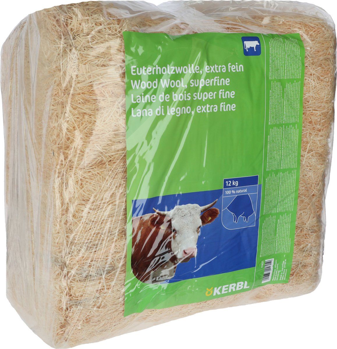 Kerbl Udder Wood Wool Fine Grade 12 kg, Pure Natural Spruce and Pine Product