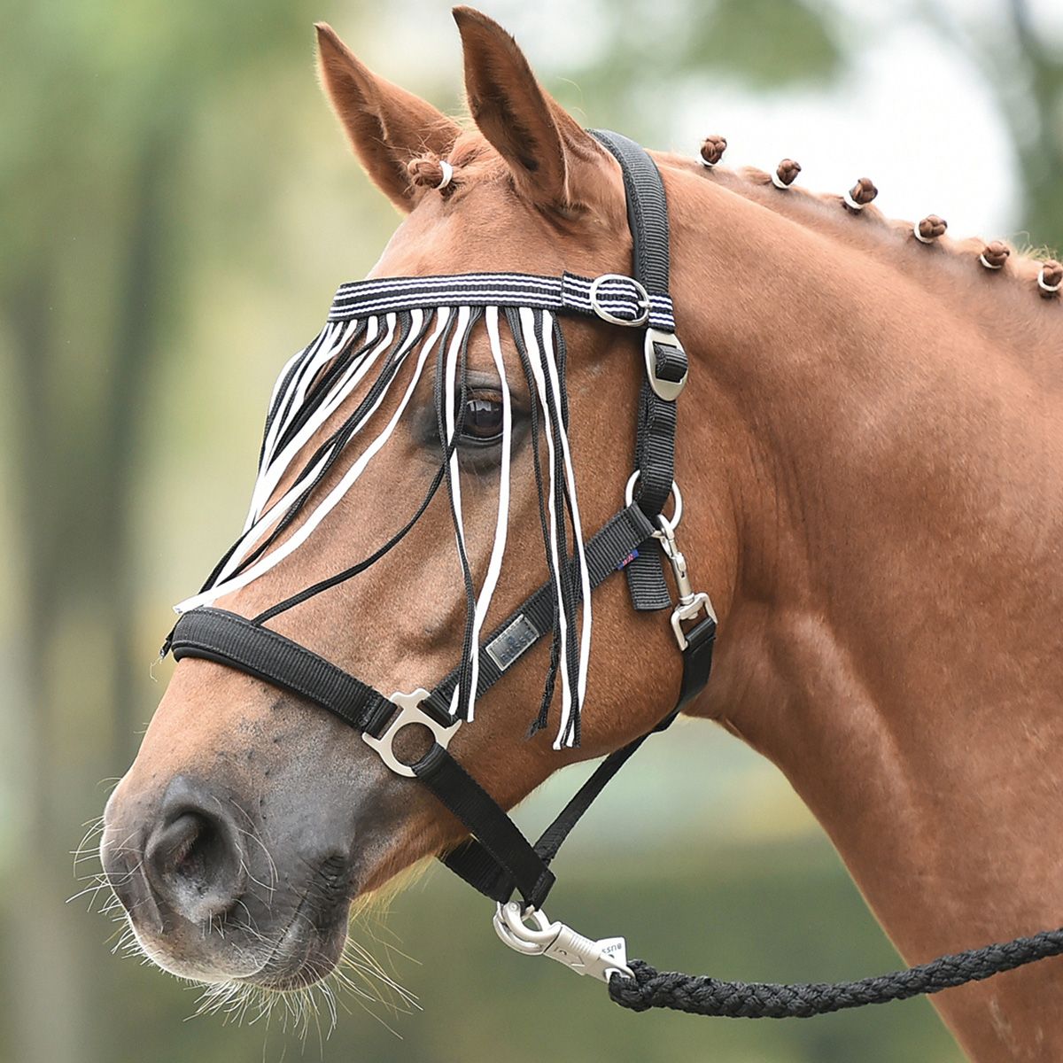 BUSSE Frontal anti-mouches TAMPERE, protection réglable, Pony, noir/blanc