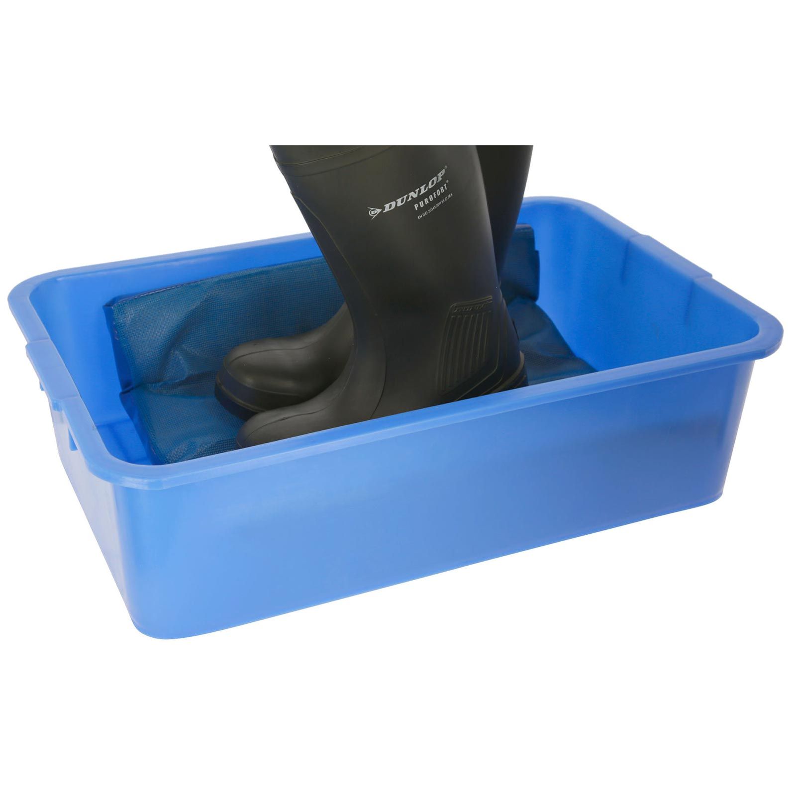 Kerbl Universal-Kunststoffwanne Stiefeldesinfektion 29,5 L, im Einsatz