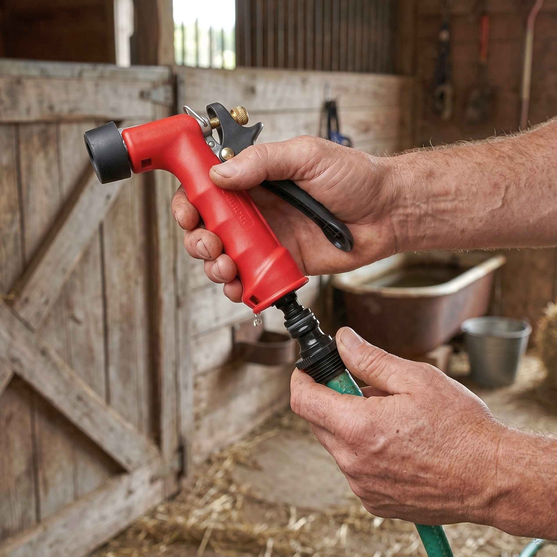 spray nozzle, hose nozzle, red handle, adjustable nozzle, watering tool