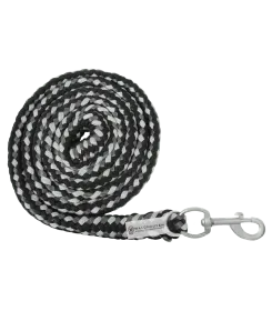 Aufgerollter Führstrick in schwarz weiss grau mit Karabinerhaken