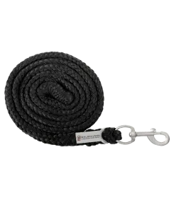 Aufgerollter Führstrick in schwarz mit Karabinerhaken