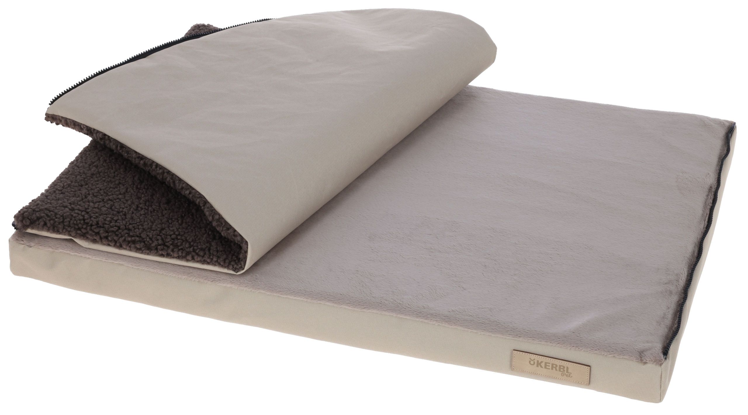 dog bed, pet bed, fleece, zipped, soft, beige