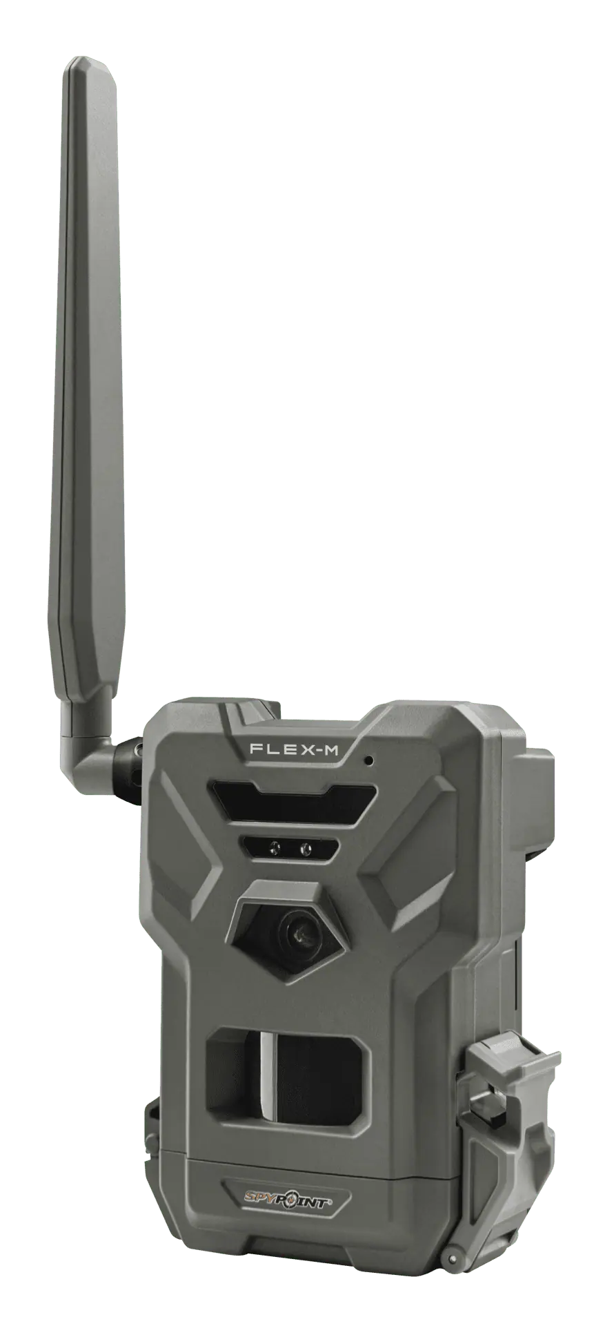 Wildkamera FLEX-M von Spypoint in dunklem Gehäuse mit ausklappbarer Antenne und Objektiv