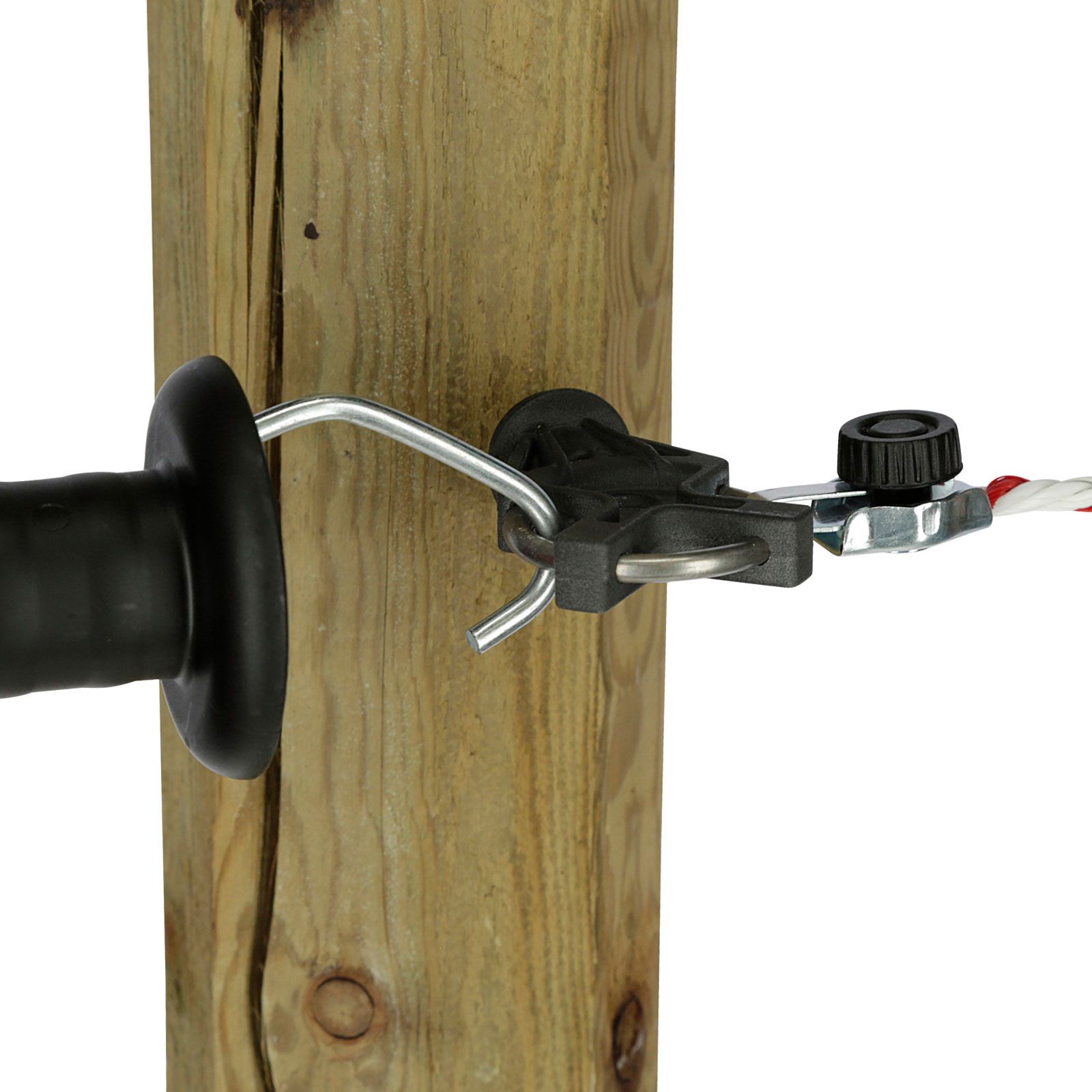 AKO Isolateur de poignée de portail X³ galvanisé, 10 pièces, en utilisation, isolateur
