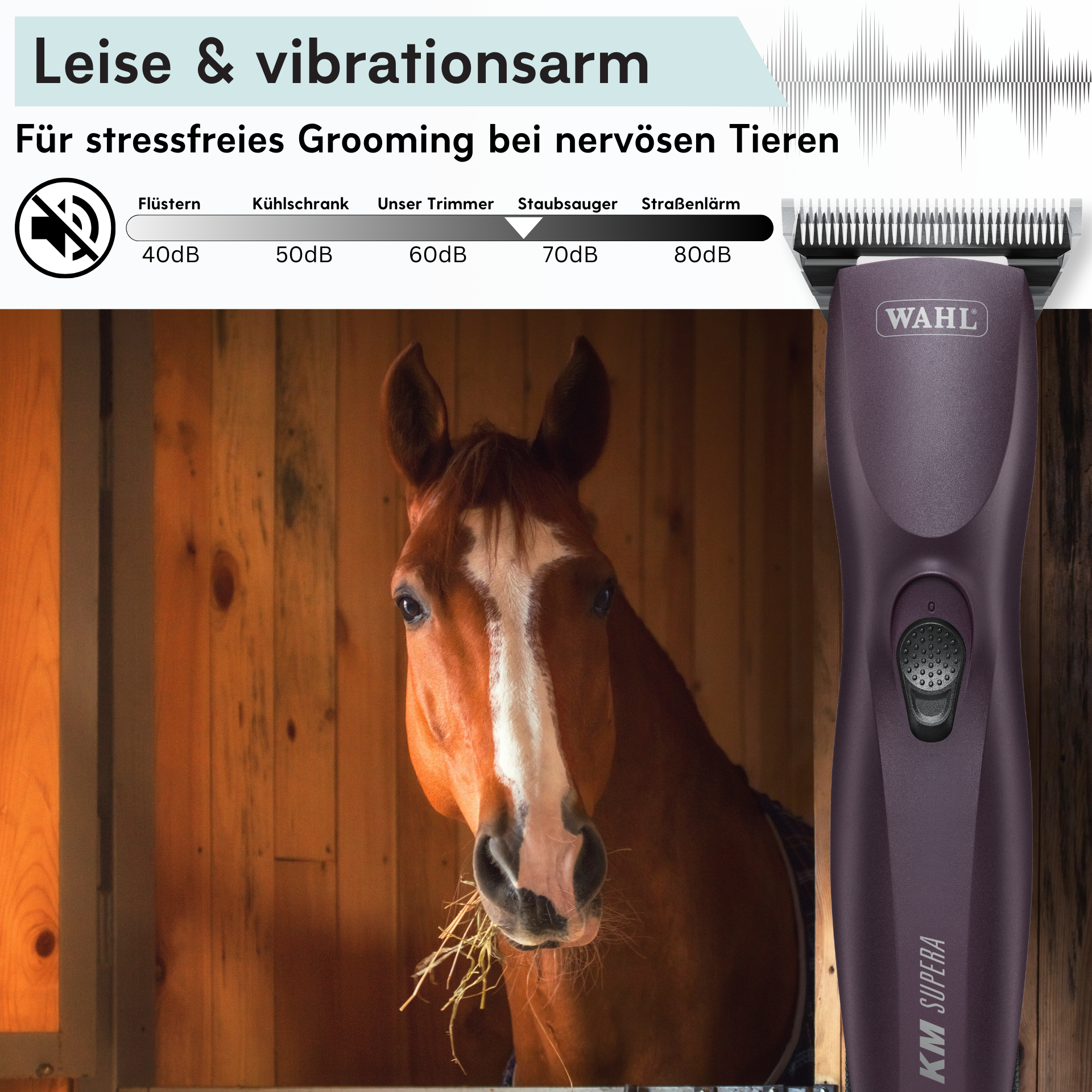 Wahl KM Supera ló nyírógép 2x akkumulátor MagicBrush-sal, infografika