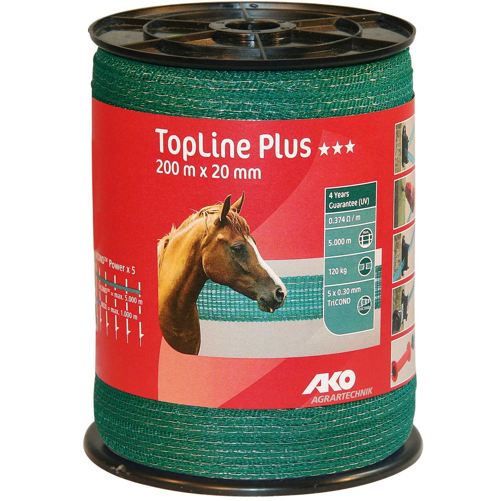 Ruban de clôture électrique AKO TopLine Plus 200m, 0.30 TriCOND, vert