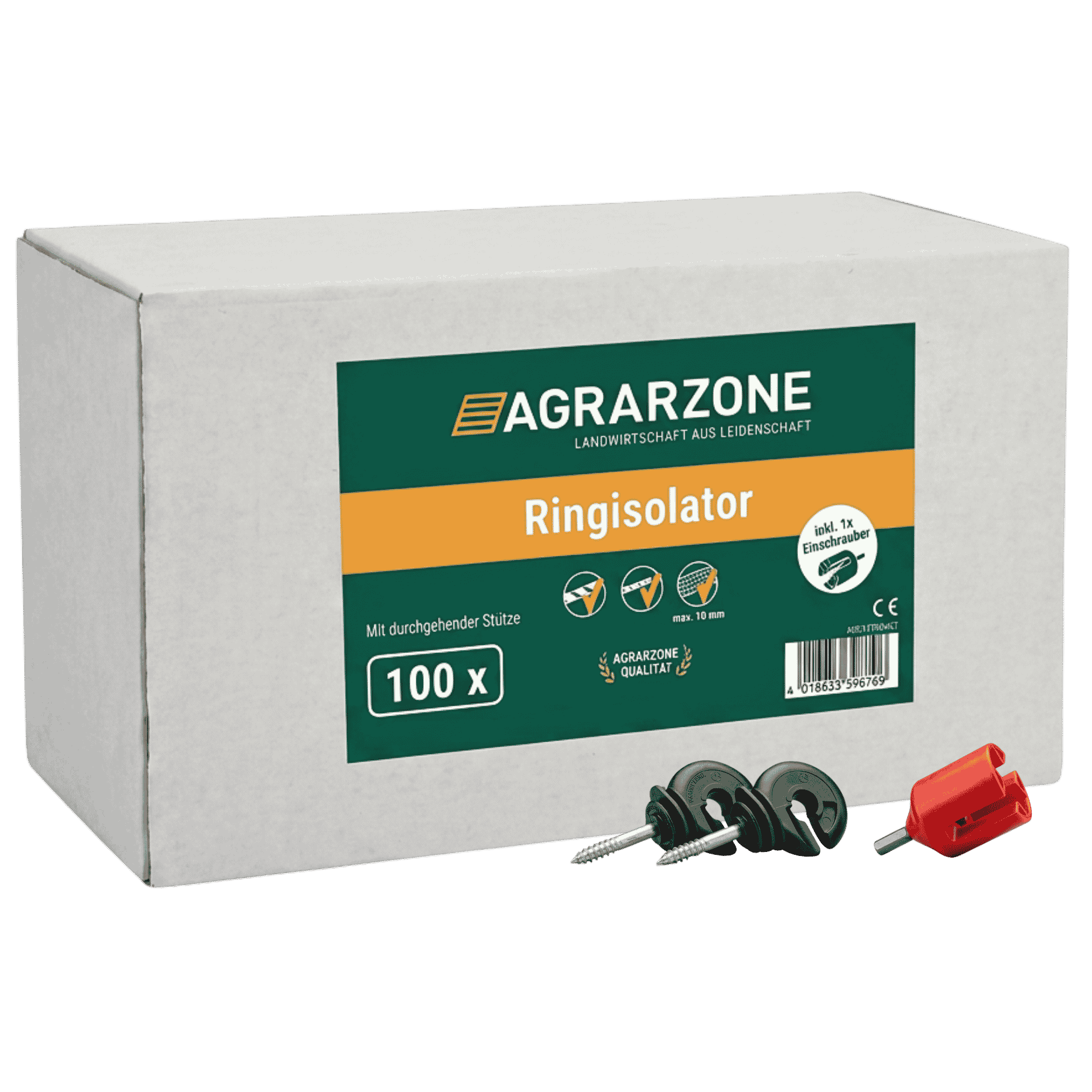 Agrarzone Ringisolator kompakt für Weidezaun, Holzgewinde, Verpackung