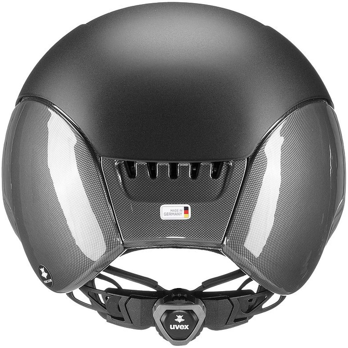 Casco da equitazione uvex elexxion Tocsen con sensore di caduta, nero/marrone, vista posteriore