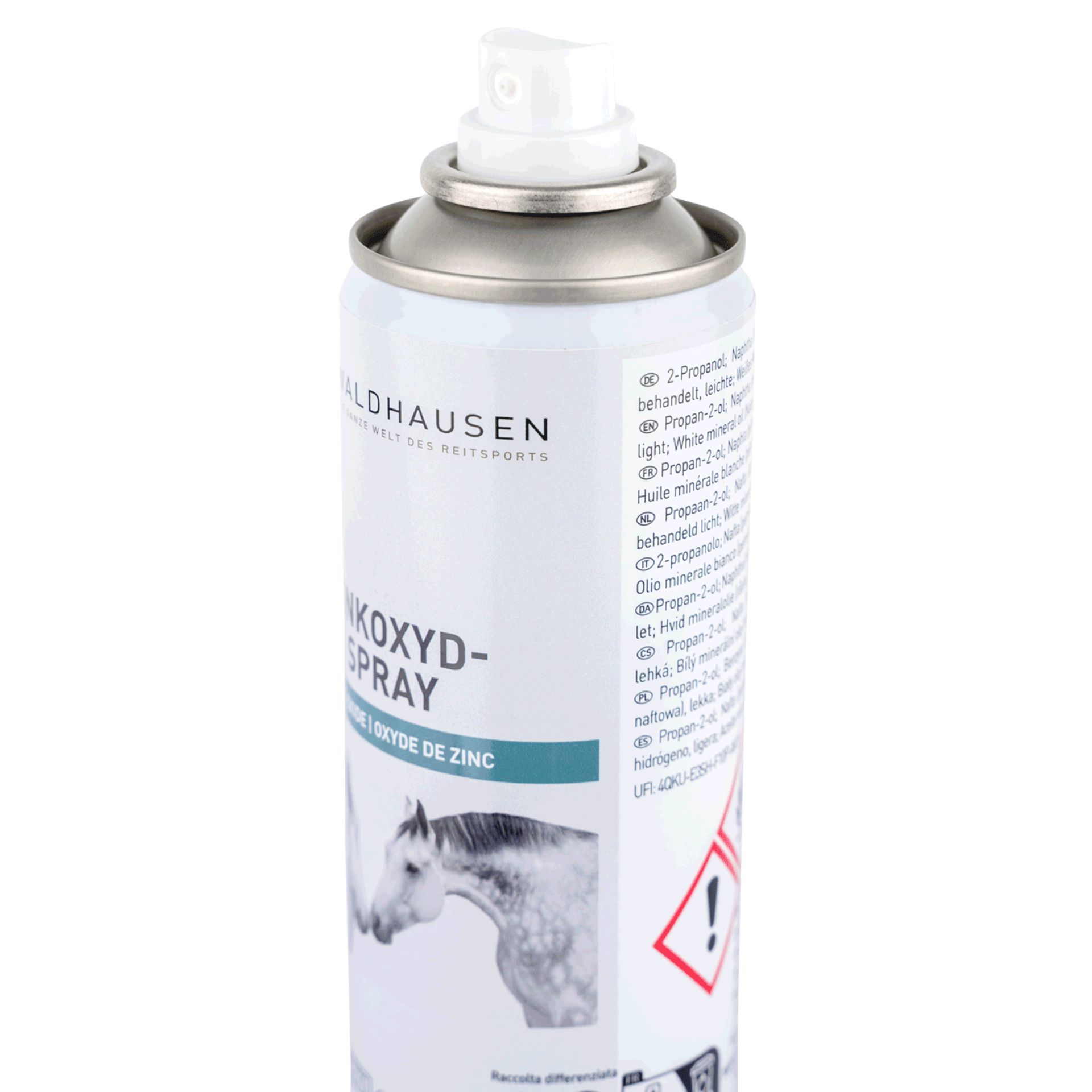 spray, aerosol, zinc oxide, horse, warning label