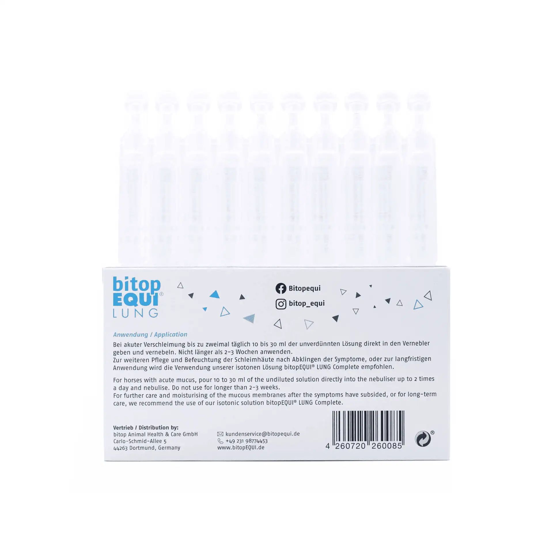 bitopEQUI LUNG Complete plus Nebuliser Solution for Horses, 30 x 5 ml, rear view