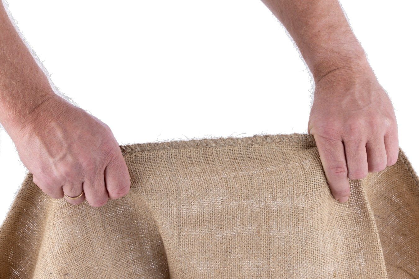 Kerbl Jute Sacks for Pig Enrichment, 60x110 cm, 50 pcs, in use, held in hand
