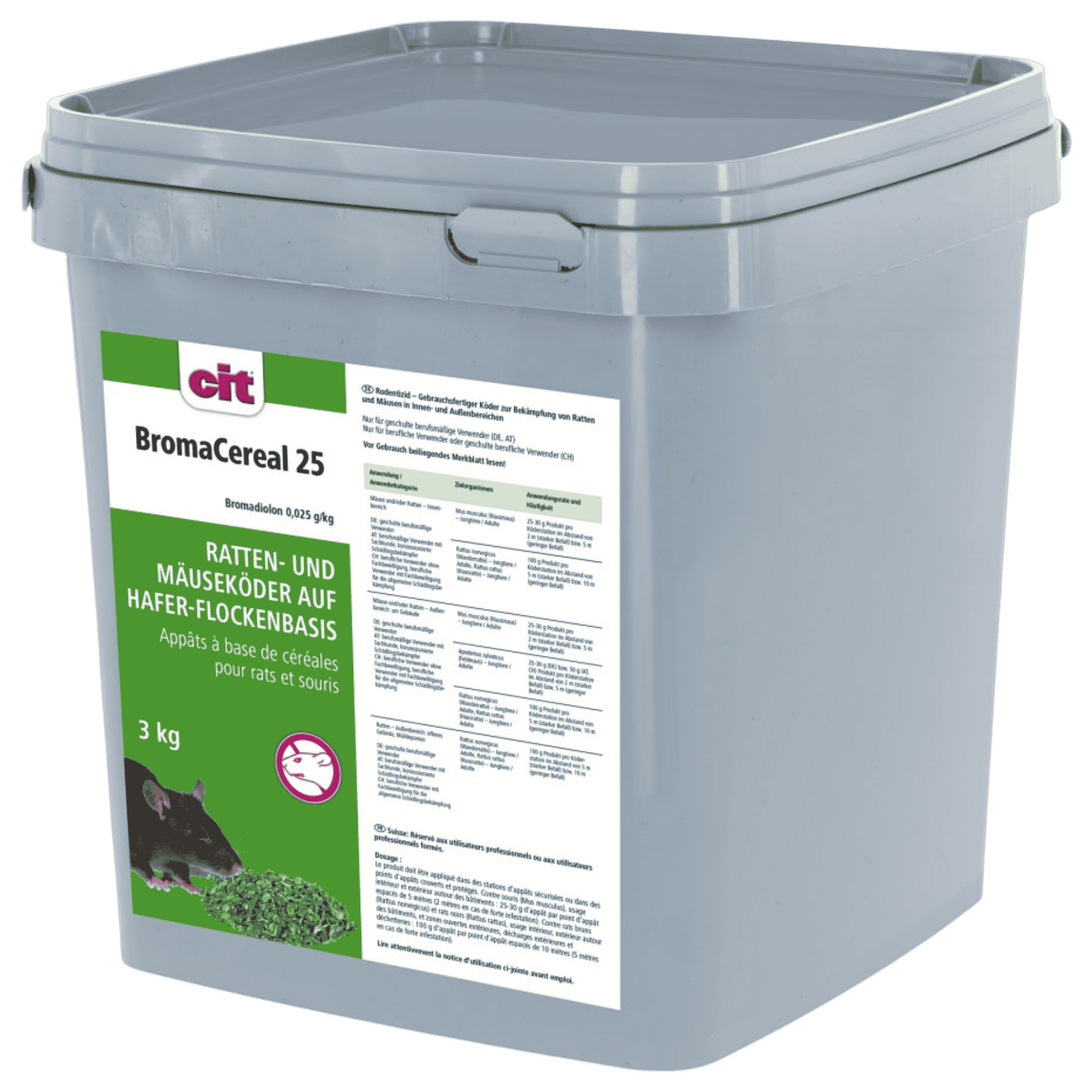 Rattengift, Bromadiolon, Körnerfutter, Haferflockenbasis, 3 kg