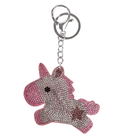 Schlüsselanhänger in Einhornform mit rosa und silbernen Strasssteinen besetzt
