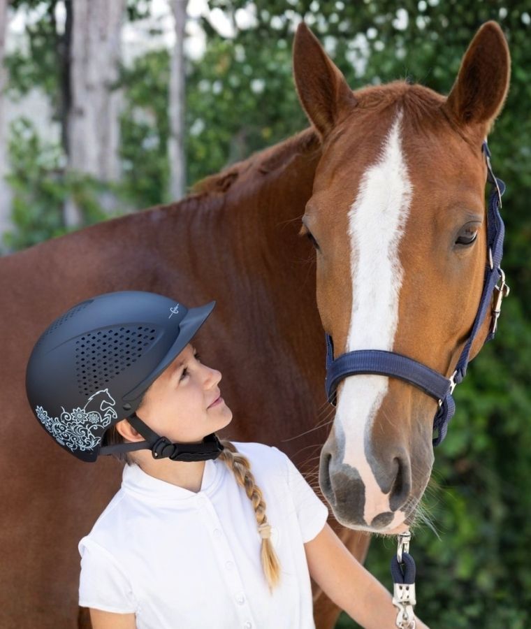 horse, helmet, rider, braid, stable