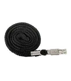 Aufgerolltes geflochtenes Führstrick in schwarz mit Panikhaken