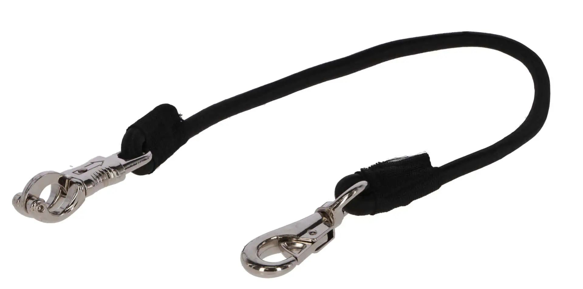 Longe élastique Covalliero noire avec mousqueton anti-panique, 90cm