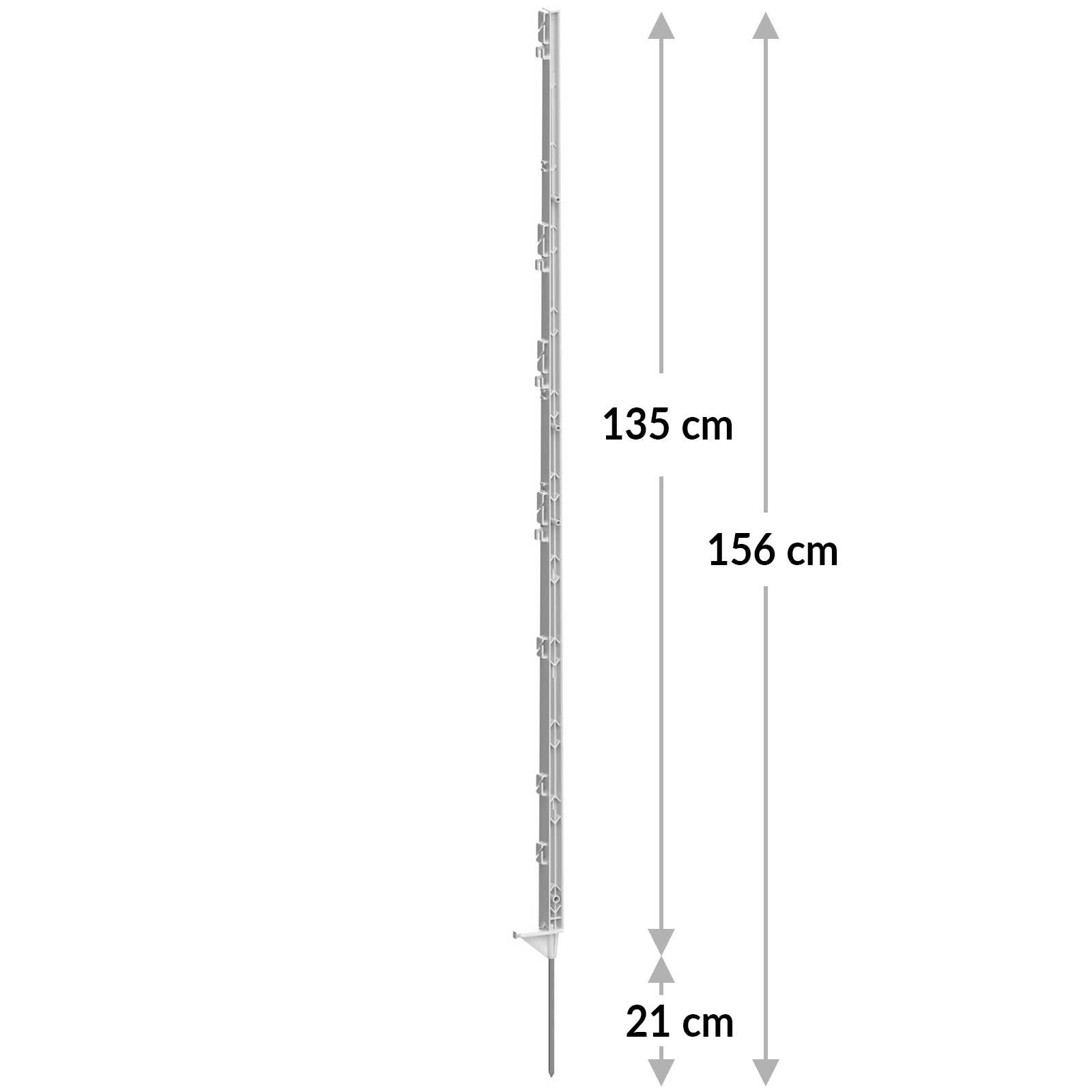 Agrarzone műanyag karó, 156 cm, taposó füllel, fehér, 30 db-os csomag, méretrajz