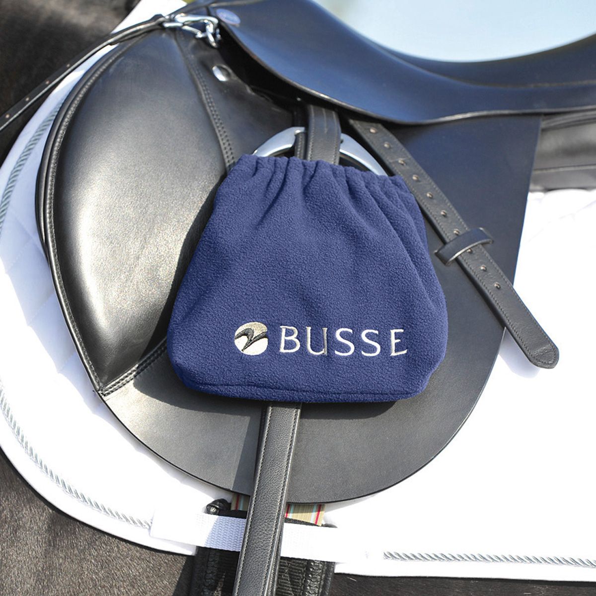 BUSSE Copristaffe protezione sella, blu navy, coppia, in uso