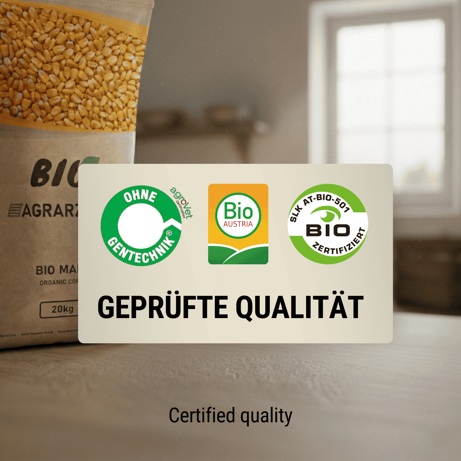 Agrarzone bio kukorica, 20 kg, címke