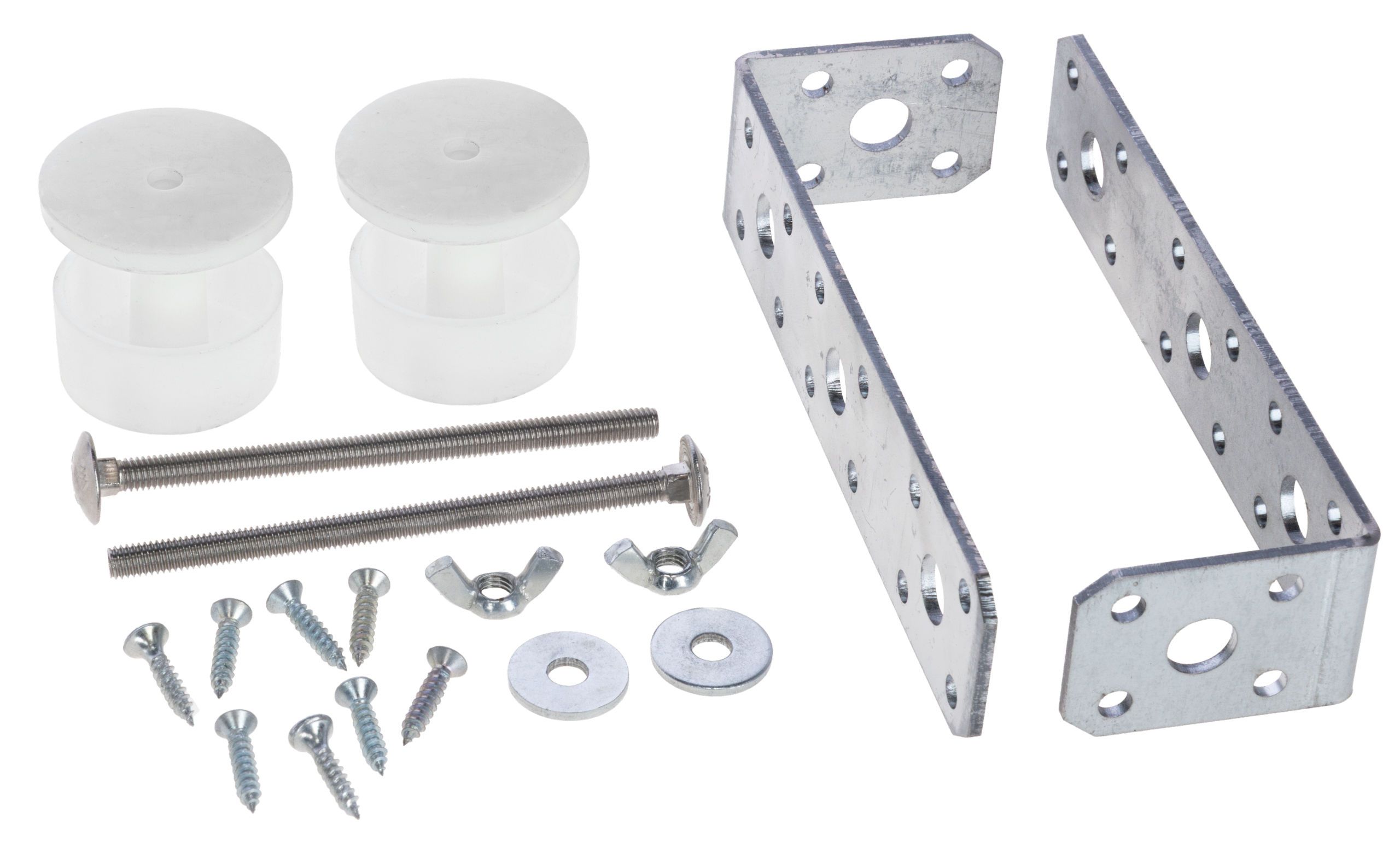 metal brackets, mounting kit, screws, washers, spacers