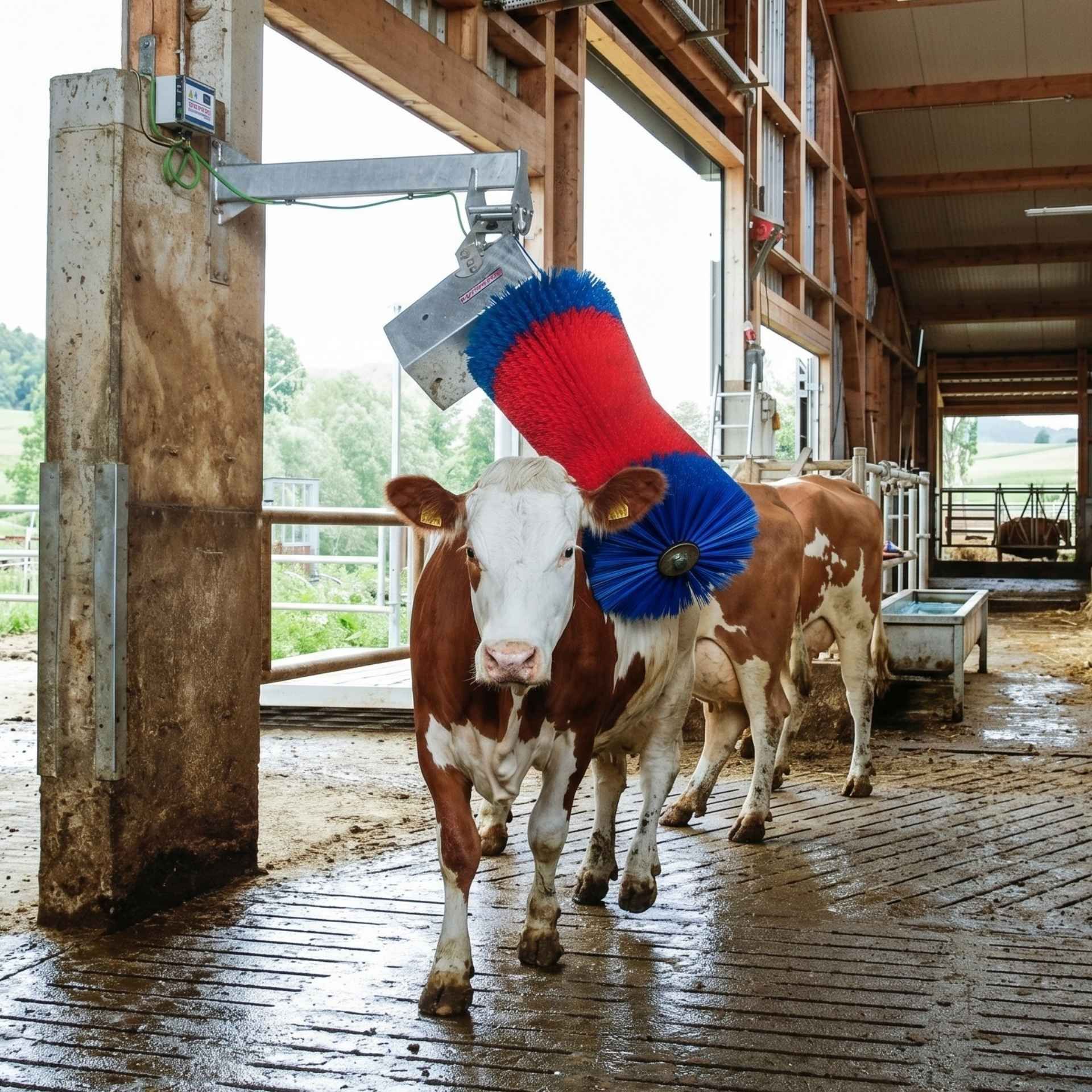 Kerbl Kuhputzmaschine HAPPYCOW MaxiSwing, Kratzbürste für Rinder, im Einsatz, im Stall