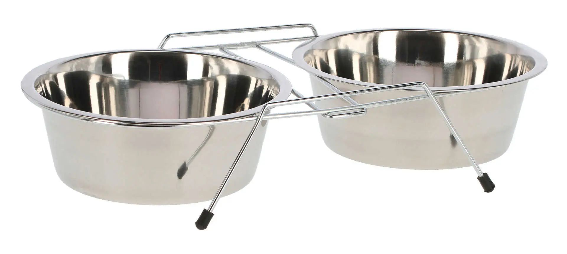 Doppia ciotola in acciaio inox con supporto metallico e piedini neri