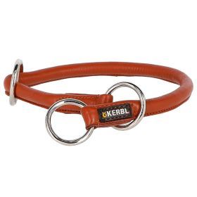 Rundes Zugstopp-Halsband aus Leder in Orange mit zwei Metallringen, Marke Kerbl