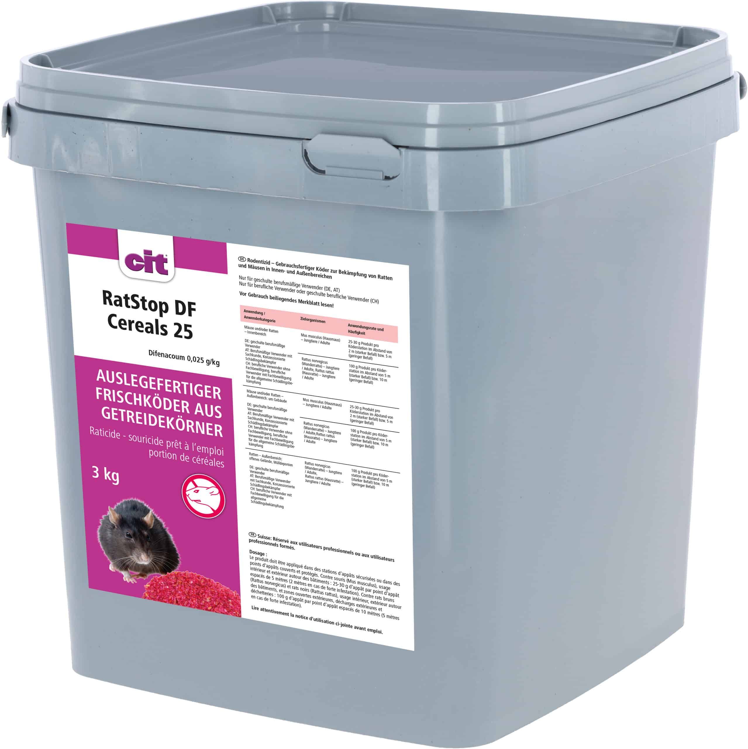 Rattengift, Nagetiere Köder, 3 kg, Kunststoffbehälter, Etikett Aufkleber