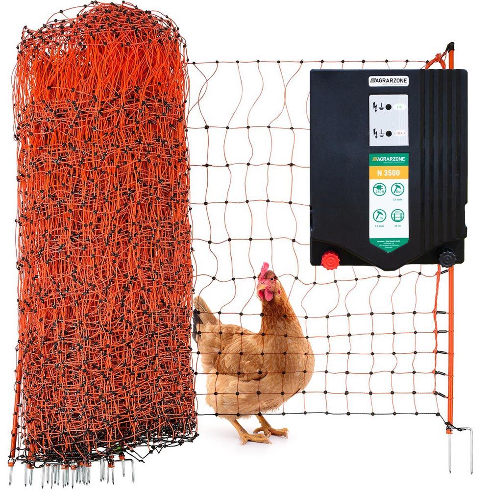 Agrarzone set de garduri pentru păsări de curte N3500 230V, 5,5J, plasă 50m x 112cm, portocaliu, set