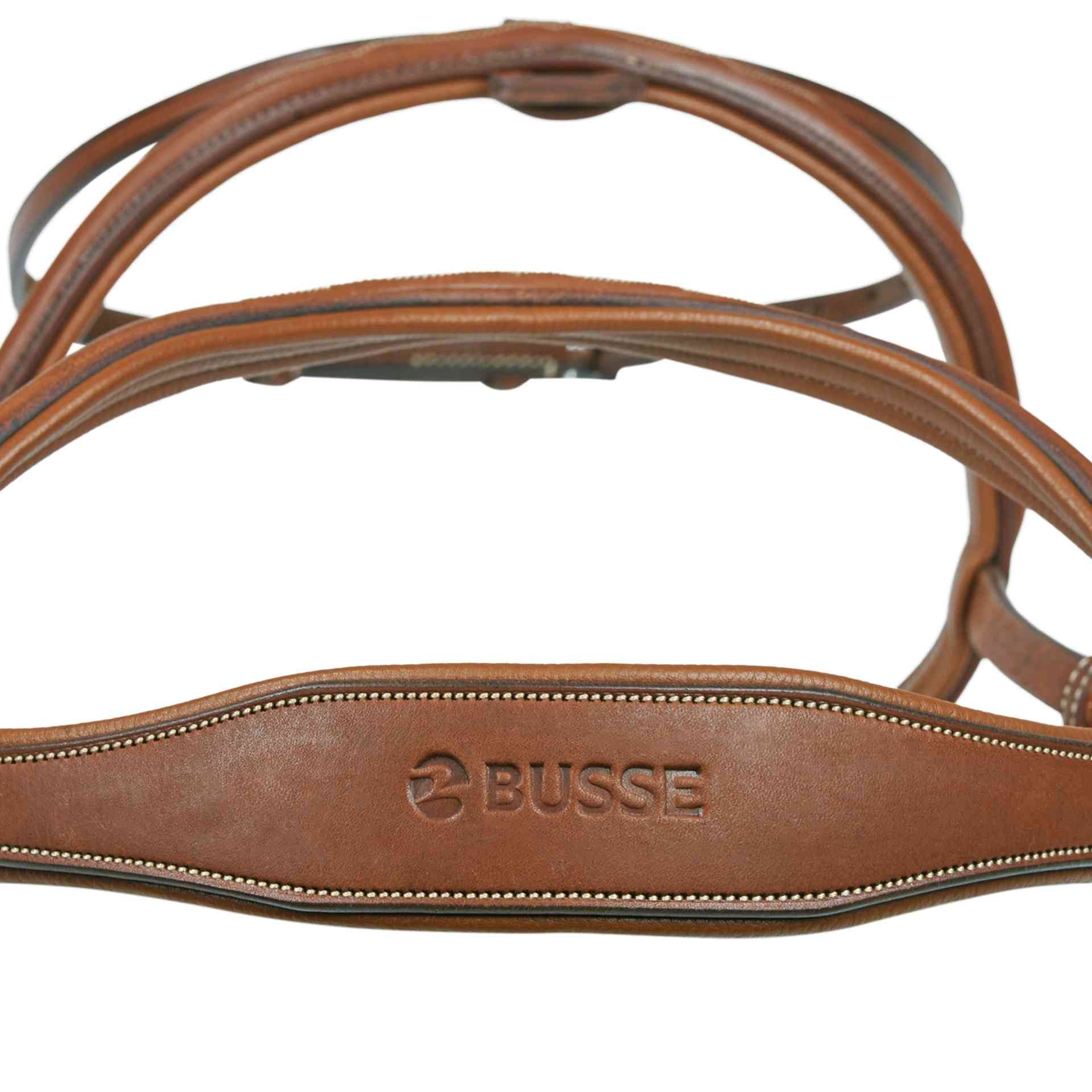 BUSSE träns TAKE-OFF LINE AS, anatomisk nackstycke, läder, framifrån, logotyp