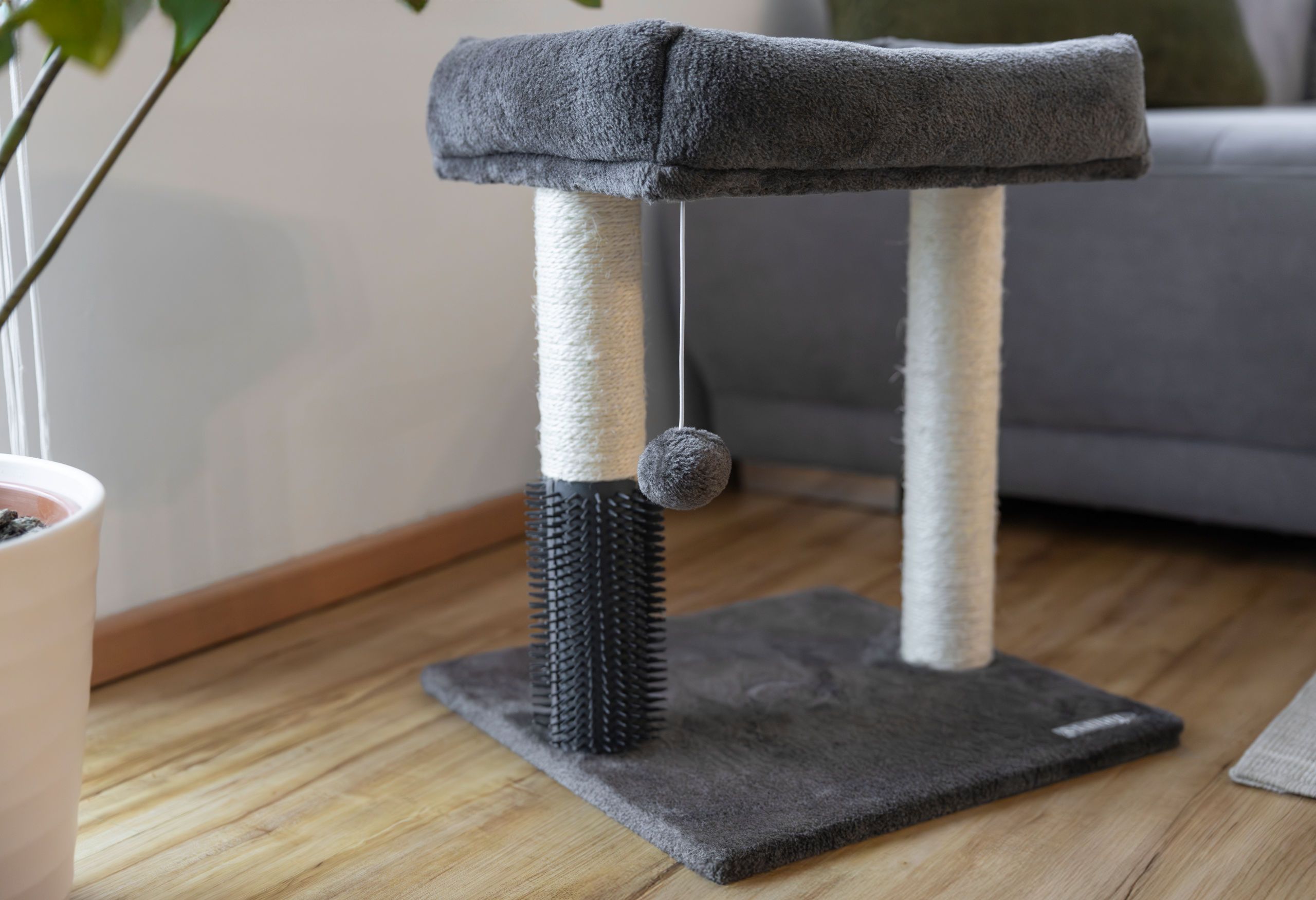 Katzenbaum, Kratzpfosten, Grau, weiches Plüsch, Pedestalk base