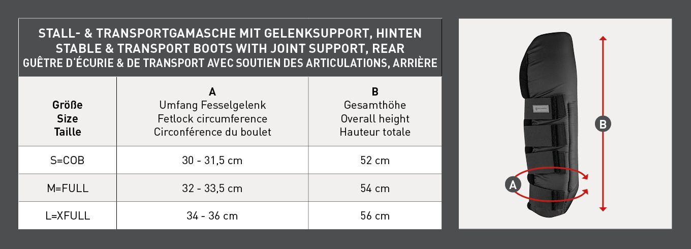 Waldhausen Stall- & Transportgamasche mit Gelenksupport, schwarz, Maßzeichnung