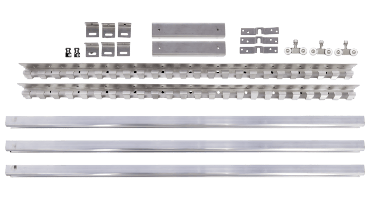 aluminum extrusion, rail system, slotted profile, linear guide, roller wheels