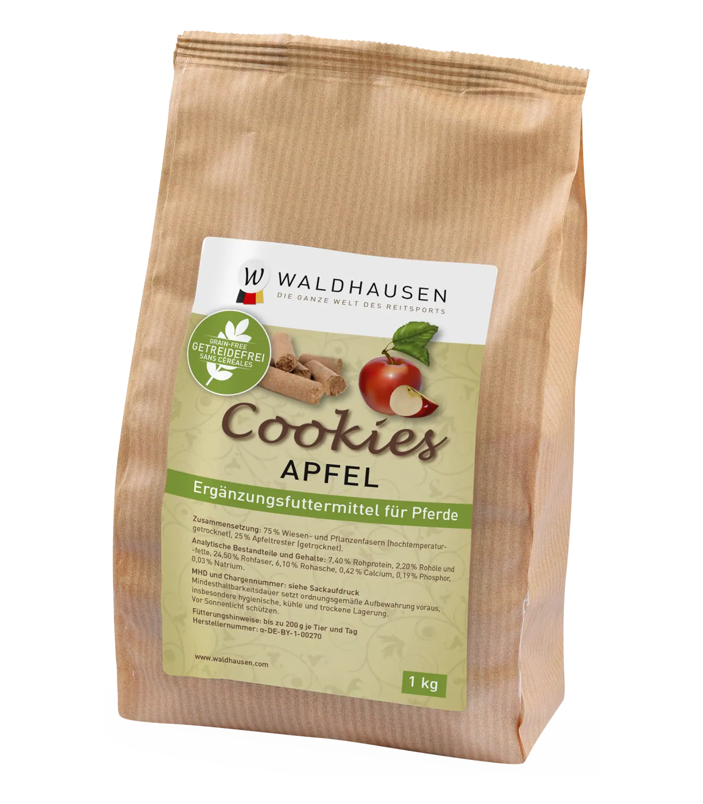 Waldhausen Cookies Apfel getreidefrei, Pferde-Leckerli, 1 kg, Verpackung