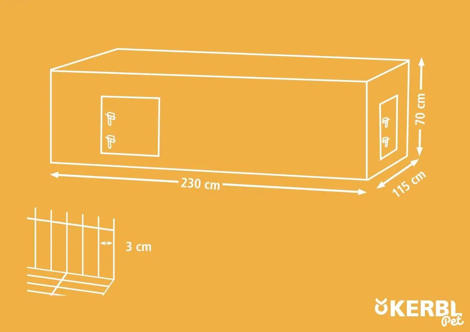 Kerbl Recinto per animali liberi con barriera anti-fuga 230x115x70 cm, disegno quotato