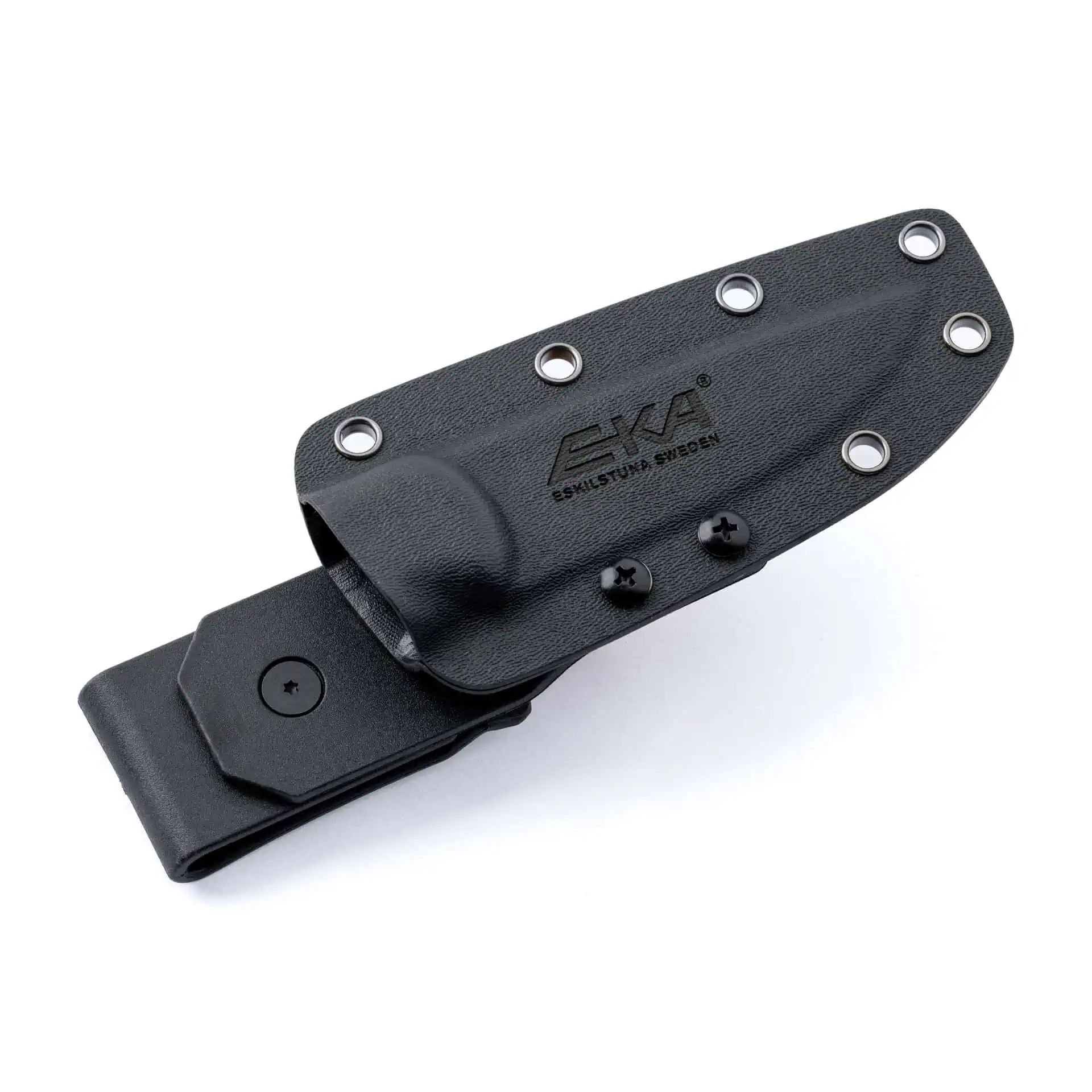 Étui rigide noir pour couteau avec clip ceinture et rangée de rivets