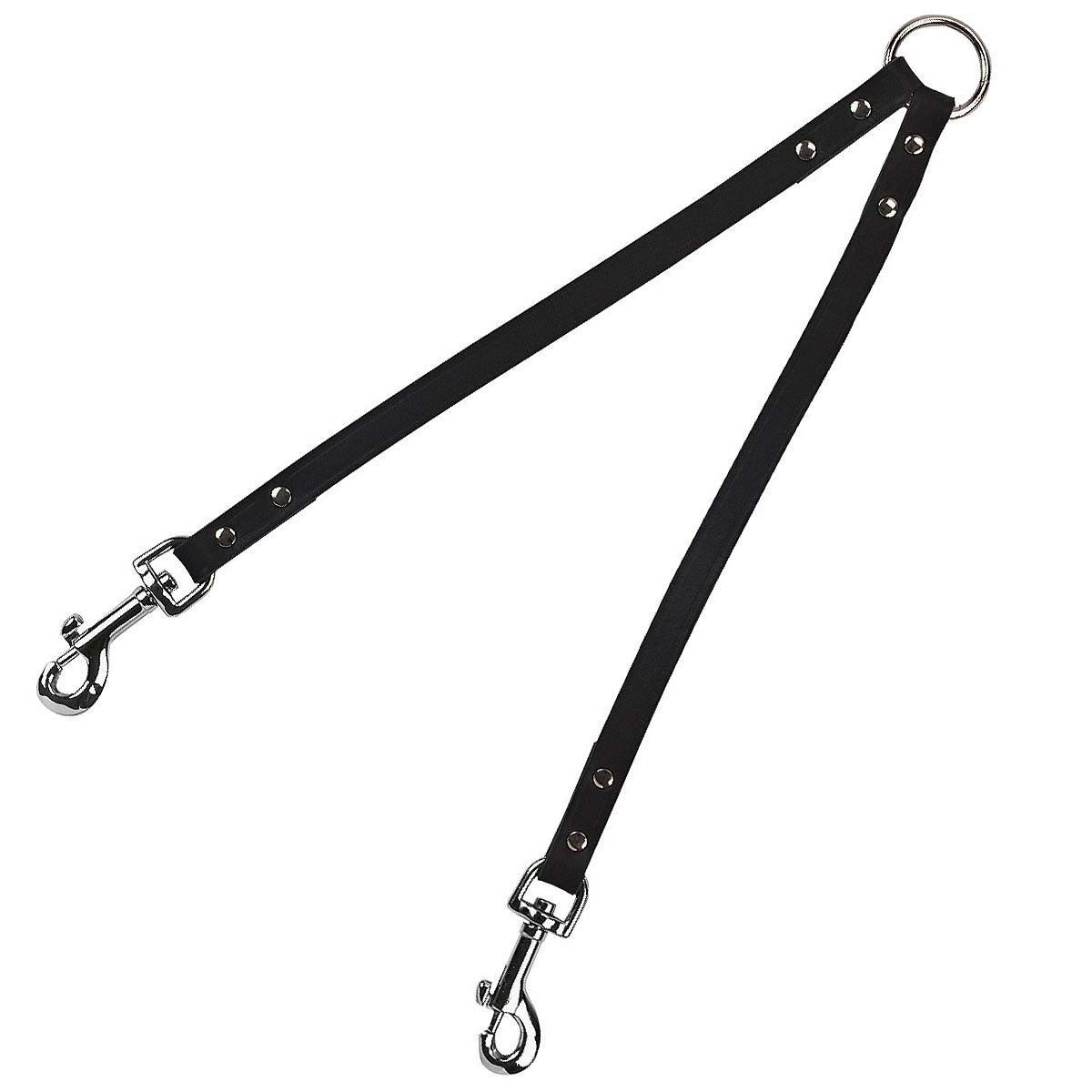 Kerbl Vegas Coupleur pour Deux Chiens, Cuir Noir, avec Mousqueton, 18 mm / 30 cm