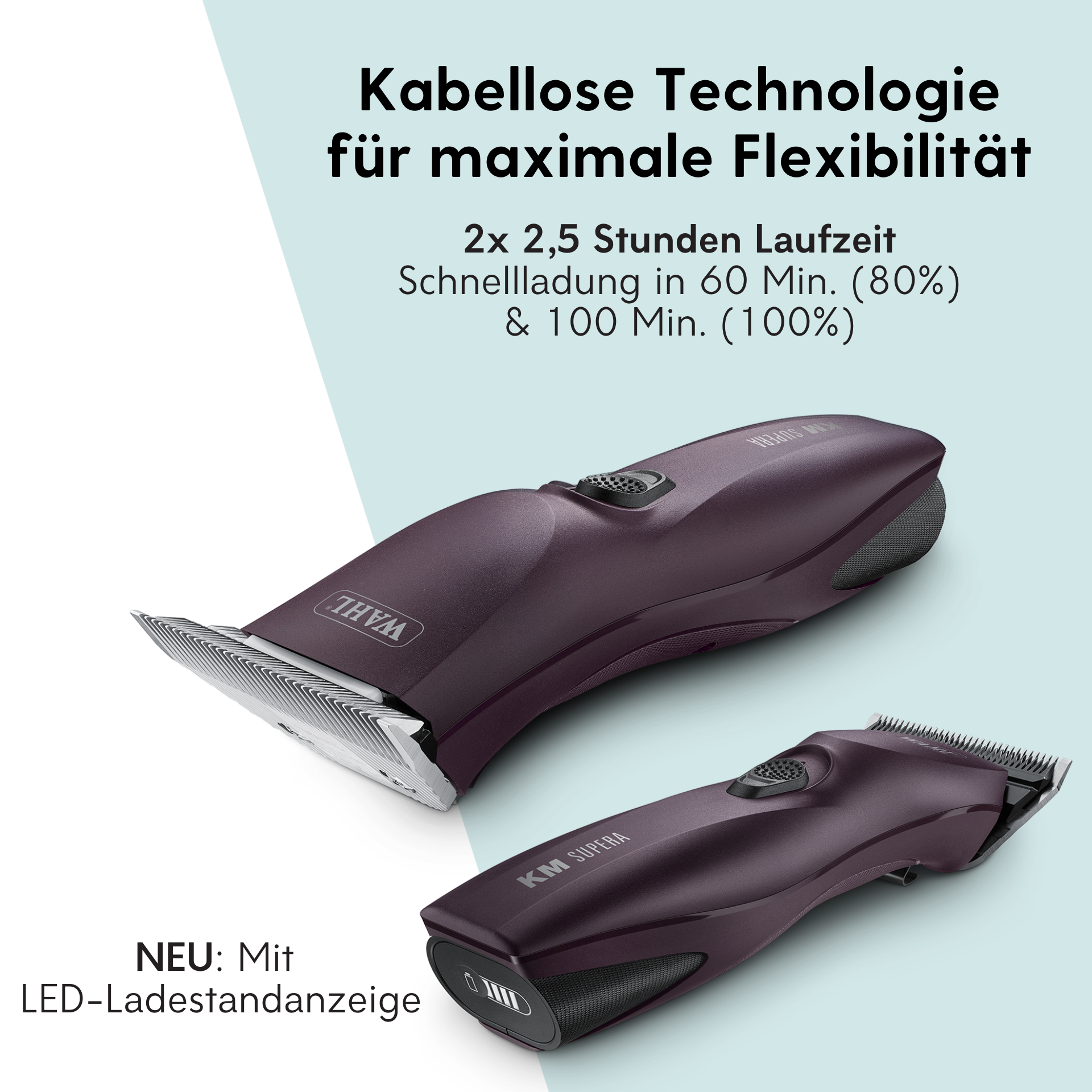 Wahl KM Supera ló nyírógép 2x akkumulátor MagicBrush-sal, infografika