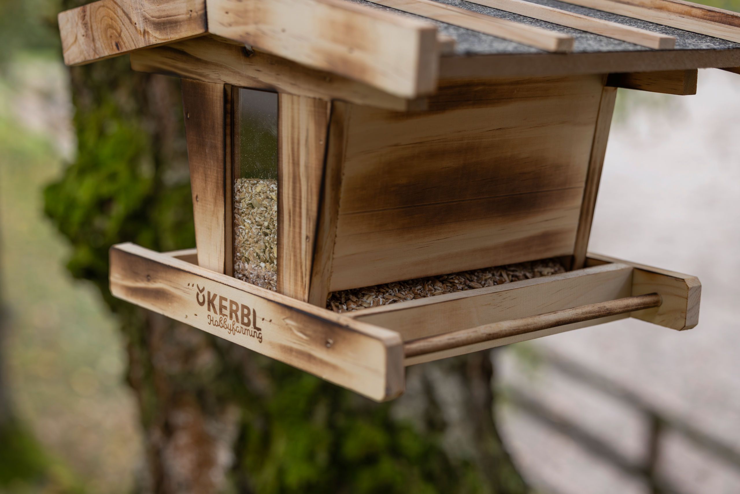 Holz-Vögel Futterspender, Vogelfutterspender, Holzstruktur, Samenbehälter, Outdoor-Dekoration