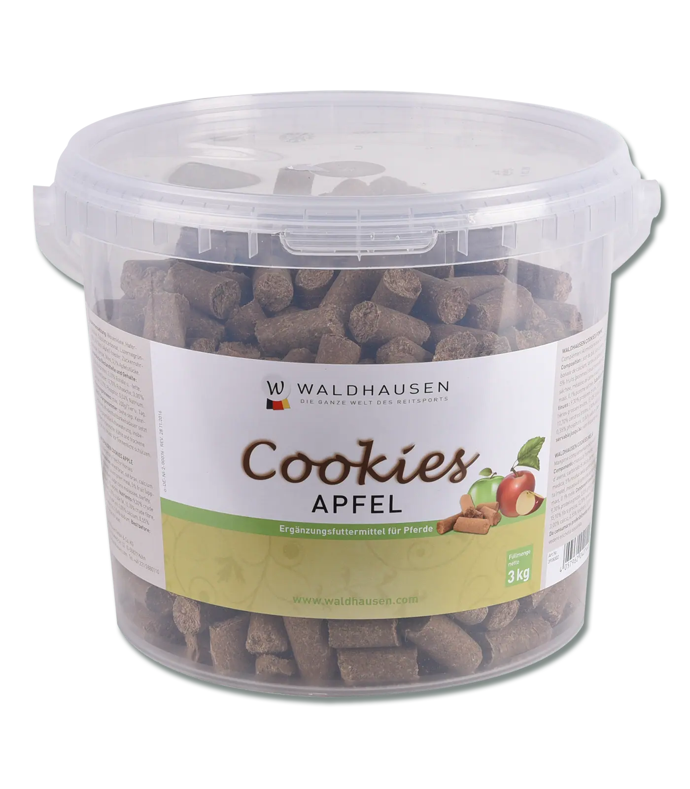 Waldhausen Cookies Apfel, Pferdeleckerli, 3 kg Eimer, Verpackung