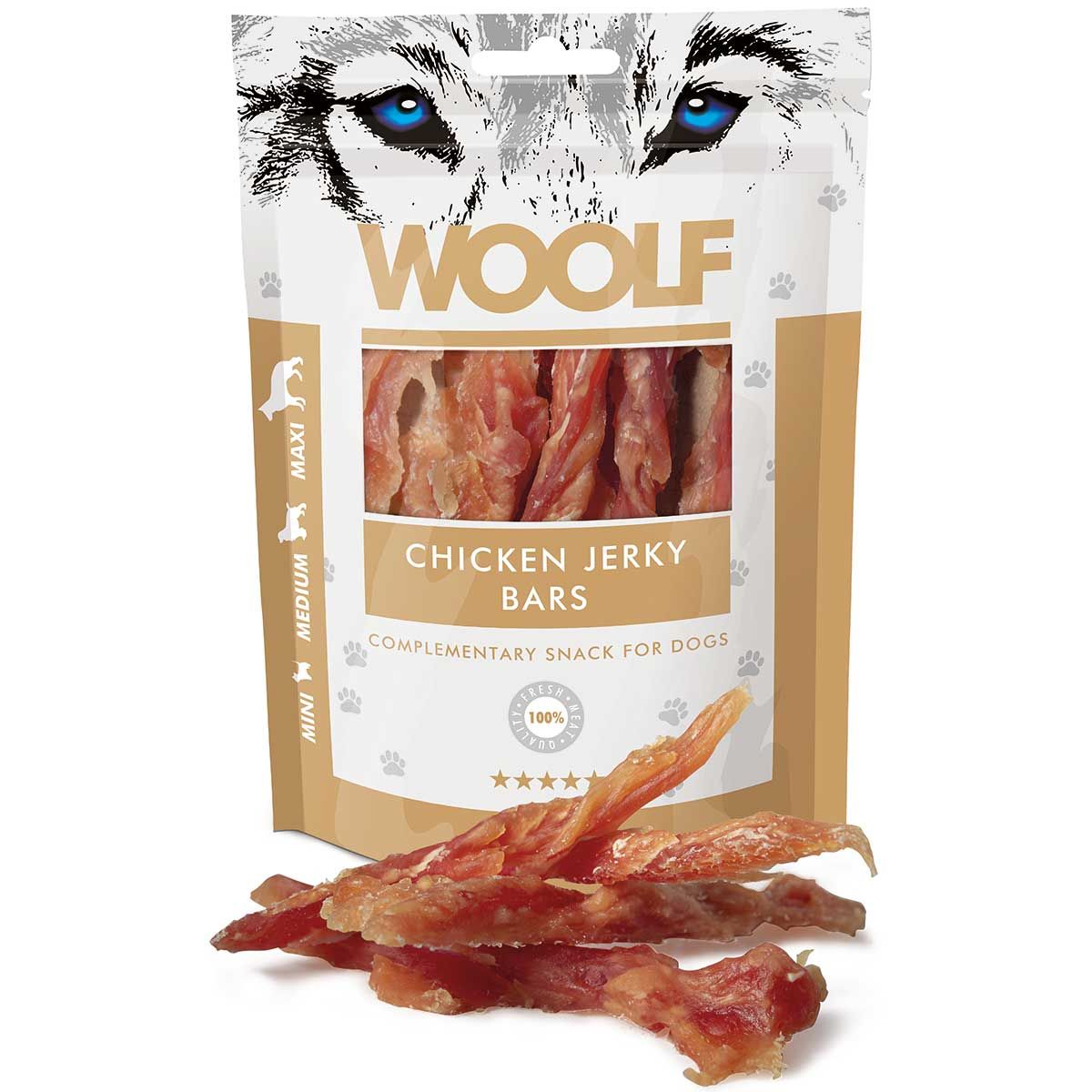 Woolf cane trattare strisce di pollo, confezione