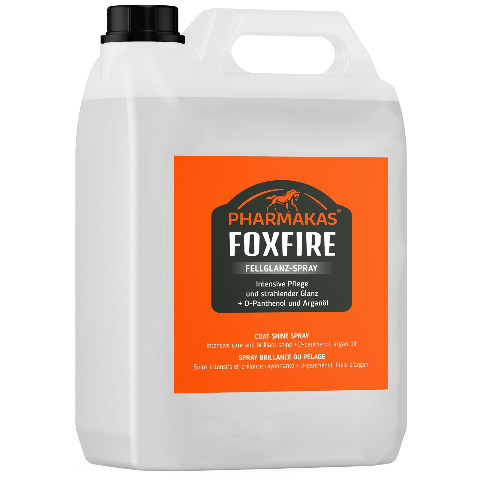 Pharmakas Foxfire Pälsglansspray för hästar 500 ml, förpackning