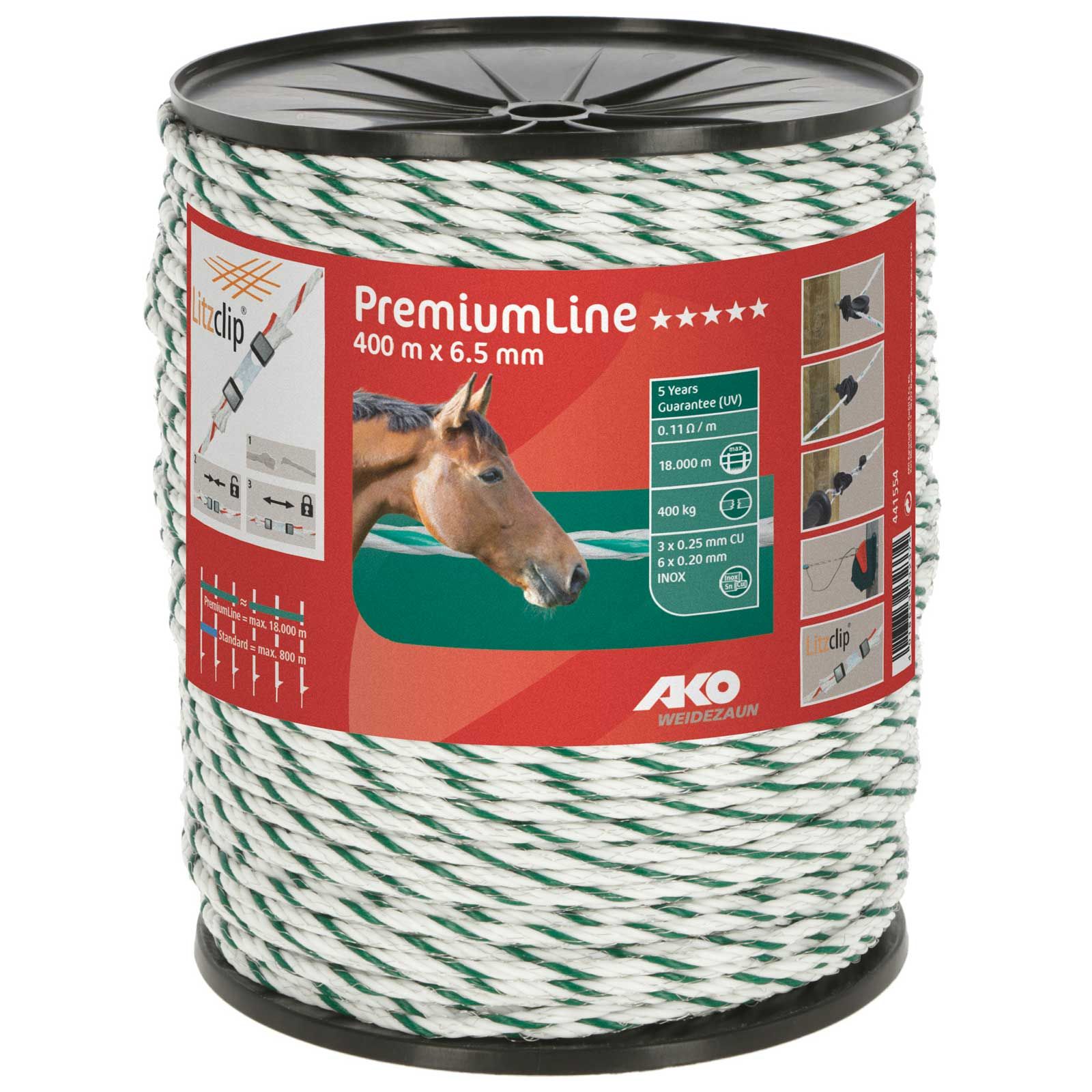 AKO Legelőkerítés kötél PremiumLine Ø 6,5 mm, Niro + réz, fehér-zöld