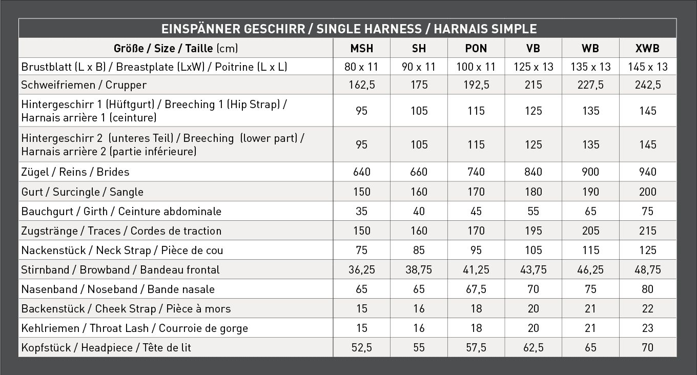 STAR Harnais simple Economic, bricole en cuir robuste, guide des tailles