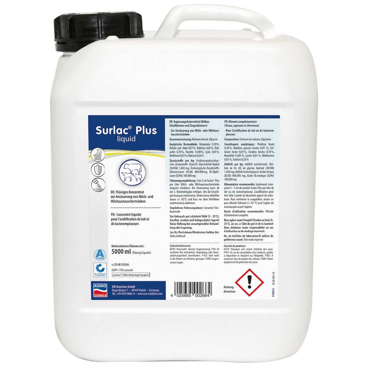 Liquide d'acidification Surlac Plus pour allaitement 5L