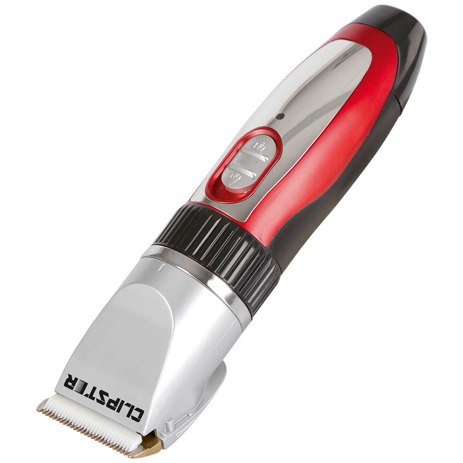 Tosatrice a batteria Clipster Sonic con testina ceramica, batteria di ricambio, vista frontale