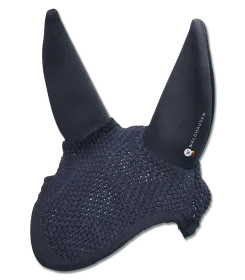 Dunkelblaue Fliegenhaube aus glitzerndem Häkelnetz mit Ohrenschutz